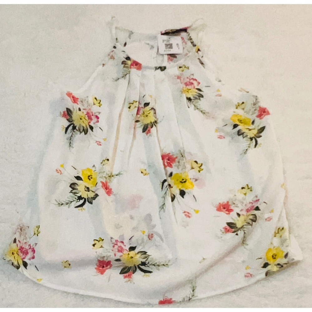 Papermoon Womens Floral Halter Neck Pleated Blouse White Yellow Pink Size M NEW